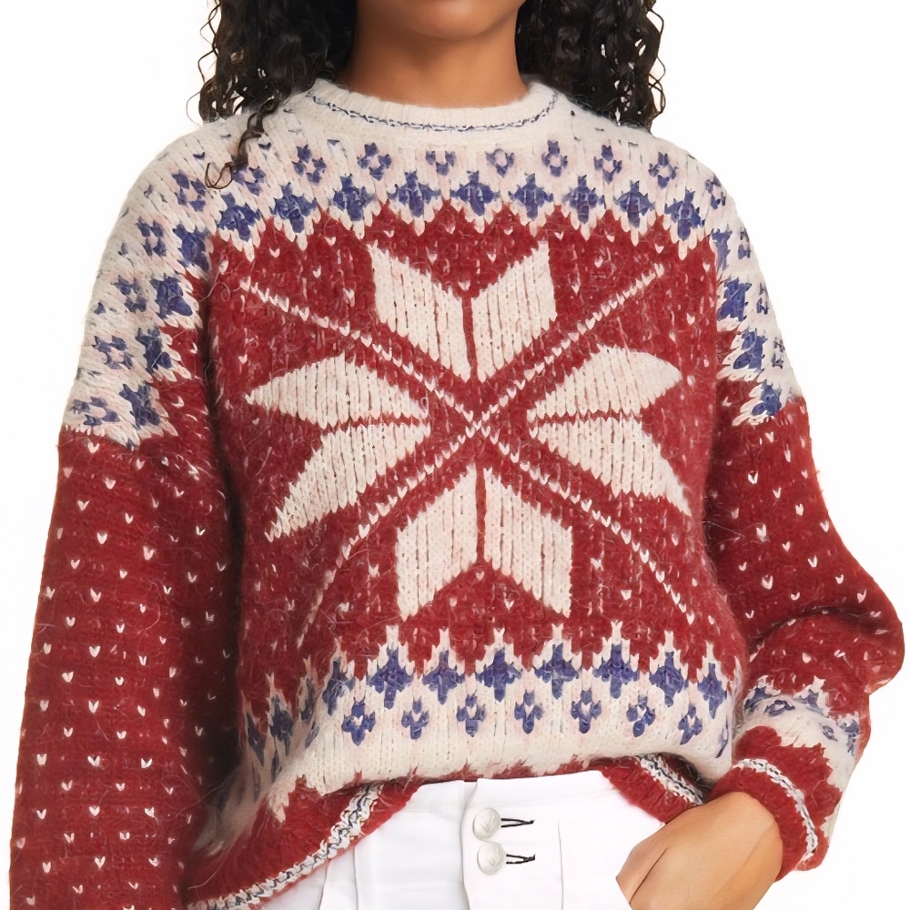 Rag & Bone Fran Ribbed Knit Fair Isle Crewneck Sweater sz XS